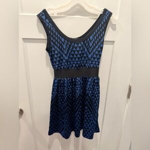 Bebop Blue Black Geometric Dress Small Sleeveless Fit Flare Skater